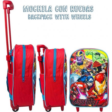 TROLLEY SCUOLA MARVEL AVENGERS SUPER EROI 2 RUOTE MANICO ALLUNGABILE 34 CM