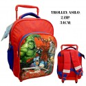 ZAINO SCUOLA ASILO CON TROLLEY MARVEL AVENGERS  HULCK CAPITAN AMERICA IRON MEN THOR RUOTE MANICO ALLUNGABILE