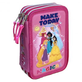 ASTUCCIO SCUOLA 3D PRINCIPESSE DISNEY MULTISCOMPARTO 3 ZIP PORTACOLORI PENNARELLI GIOTTO BAMBINA