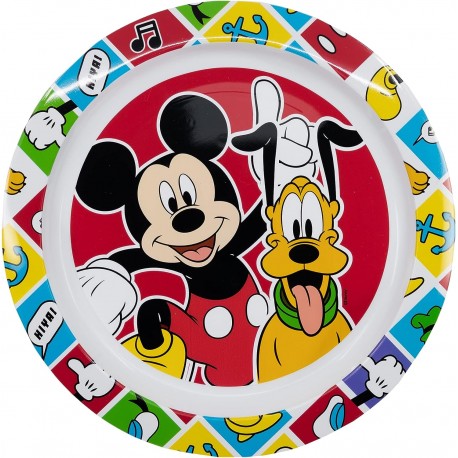 Piatto Piano Mickey Mouse e Pluto Disney Plastica microonde diam.22cm Bambini