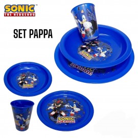 Set Pappa Per Microonde 3 Pezzi Sonic Piatto Fondo Piano Piano Bicchiere Disney Bambini