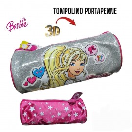 Astuccio scuola tombolino Barbie con stelle Glitter Portacolori Cilindro Morbido Bambina 22X8X8