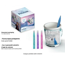 Tazza Portapenne Frozen Disney con Pennarelli e Fogli da colorare idea regalo Bambina