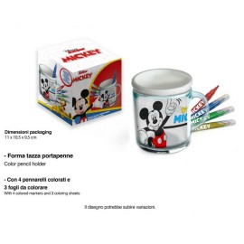Tazza Portapenne Mickey Topolino Disney con Pennarelli e Fogli da colorare idea regalo Bambini