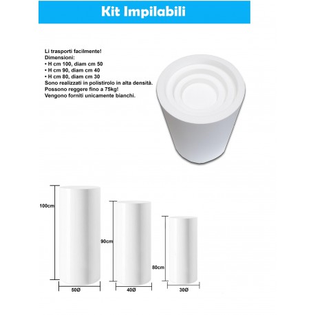 Kit Impilabili Cilindri in Polistirolo per Feste ed Eventi - Dimensioni 100-90-80 cm Eleva il Tuo Allestimento