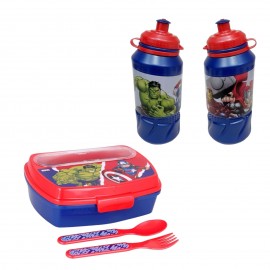 SET BORRACCIA E PORTAMERENDA AVENGERS MARVEL 2 PEZZI IN PLASTICA RIUTILIZZABILE BPA FREE