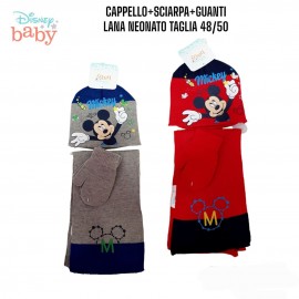 CAPPELLO INVERNALE CON SCIARPA E GUANTI NEONATI MICKEY MOUSE DISNEY TOPOLINO TAGLIA UNICA