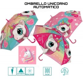 Ombrello Pioggia Unicorno Grande Lungo Antivento Automatico colorato 8 raggi Bambini