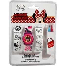 Orologio da Polso Digitale Disney Minnie 2 Cinturini da colorare, 4 pennarelli, Cinturino Intercambiabile, per Bambini