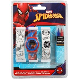 Orologio da Polso Digitale Marvel Spiderman 2 Cinturini da colorare, 4 pennarelli, Cinturino Intercambiabile, per Bambini