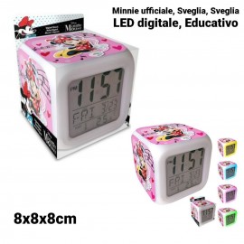 Orologio Sveglia Digitale Cubo con Luce Led Disney Minnie Multi Colore Termometro Data Idea Regalo Bambina