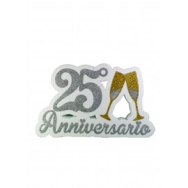 Decorazione Centro Tavola Sagomata 25° Anniversario con Calici Glitterati - Oro e Argento per Eventi Speciali"