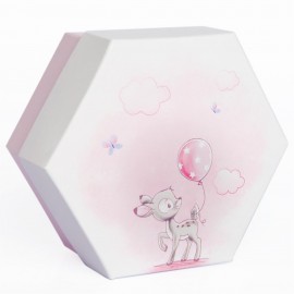 Scatola esagonale rosa Porta Confetti con 2 scomparti decoro Cerbiatto Rosa cm 8x8x4 – 20 pz