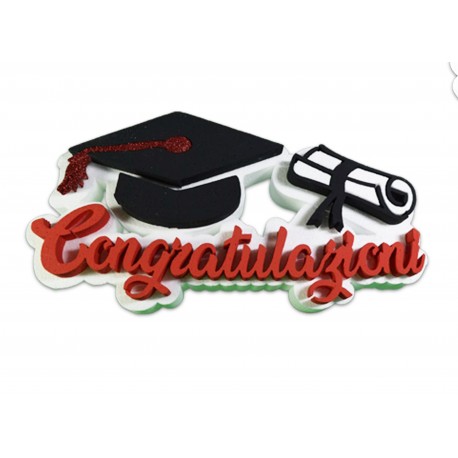 Scritta Polistirolo Congratulazioni Laurea con Tocco e Pergamena 25x24x 6 cm Decorazione centro tavola