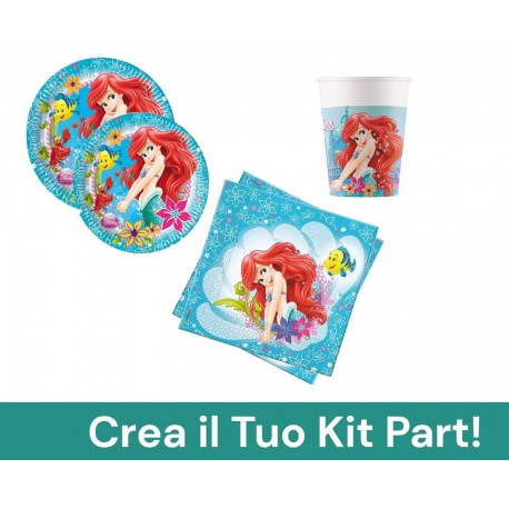 Kit Festa a Tema Ariel Disney per 16 Persone con Porta confetto  (16-Piatti 16-Bicchieri 20-Tovaglioli, 1-Tovaglia)