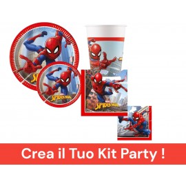 Kit Party Tavola Marvel Spiderman per 16 Persone (16-Piatti 16-Bicchieri 20-Tovaglioli, 1-Tovaglia) per feste Bambino