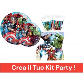kit  Party Compleanno Festa Marvel Avengers Assortimento Completo Piatti Bicchieri Tovaglioli Regalini