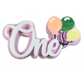 Scritta Polistirolo One Rosa con Palloncini Decorazione primo compleanno Bambina 40x22 cm