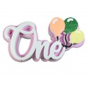 Scritta Polistirolo One Rosa con Palloncini Decorazione primo compleanno Bambina  40x22 cm