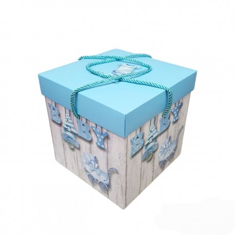  Scatola Porta regali Nascita Battesimo in cartoncino a Baby Azzurro Large