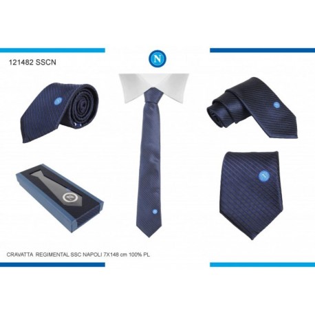 Cravatta SSC NAPOLI  fantasia Blu Scuro con scatola Regalo 7 x148cm idea Regalo