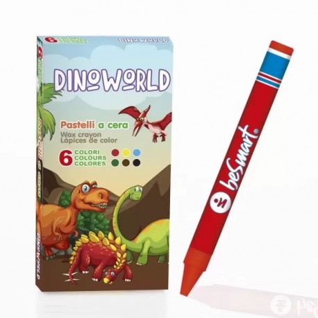  BOX 6 PASTELLI CERA DINOWORLD 5X10 REGALINI FESTA GADGET COMPLEANNO PARTY BOMBONIERA BAMBINI