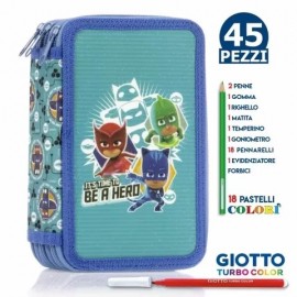 ASTUCCIO SCUOLA PJ MASKS MULTISCOMPARTO 3 ZIP PORTACOLORI PENNARELLI GIOTTO 45pz