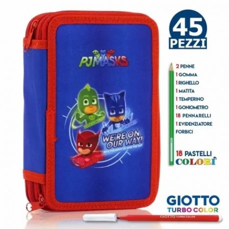 ASTUCCIO SCUOLA PJ MASKS MULTISCOMPARTO 3 ZIP PORTACOLORI PENNARELLI GIOTTO