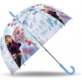 Ombrello Manuale Cupola 46cm Trasparente Frozen Disney Elsa Anna Antivento con Apertura di Sicurezza