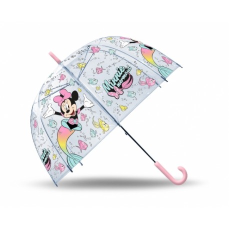 mbrello Manuale Cupola 46cm Trasparente Minnie Disney Antivento con Apertura di Sicurezza