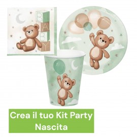 "Kit CompletoTavola Teddy Bear per Feste di Nascita: Piatti, Bicchieri e Tovaglioli Varie composizioni