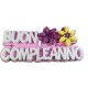 Scritta Buon Compleanno in Polistirolo Rosa Glitter con Fiori – Decorazione Tavolo Festa, 30x15x6 cm