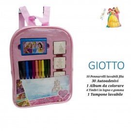 Zaino-Zainetto Disney Principesse con colori Timbri Pennarelli Album da Colorare Giotto