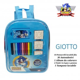 Zaino-Zainetto Sonic con colori Timbri Pennarelli Album da Colorare Giotto