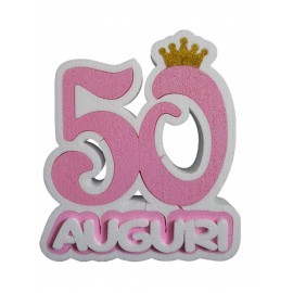Numeri Compleanno-Anniversario Sagomati Polistirolo Auguri 50 con Coroncina33x33x6 cm Centro tavola Decorazione