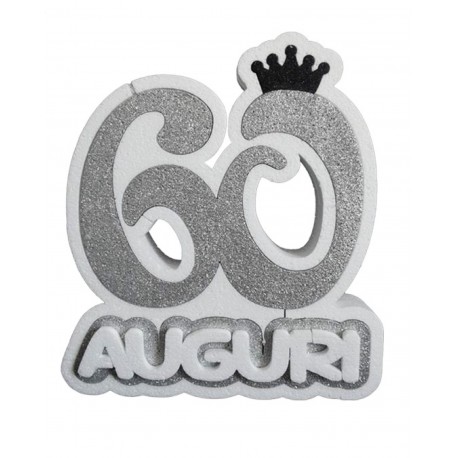 Numeri Compleanno-Anniversario Sagomati Polistirolo Auguri 60° con Coroncina33x33x6 cm Centro tavola Decorazione