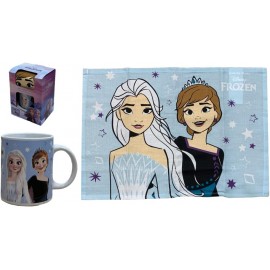 Set Tovaglietta Cotone e Tazza in ceramica Frozen Disney Idea Regalo Scuola e Tempo Libero Bambini