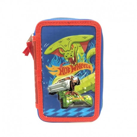 ASTUCCIO SCUOLA HOT WHEELS MULTISCOMPARTO 3 ZIP PORTACOLORI PENNARELLI GIOTTO