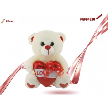 PELUCHE ORSO ORSETTO CON CUORE  CON FIOCCO E SCRITTA LOVE CM 22 SAN VALENTINO