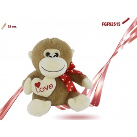 Peluche Scimmia Alto 22cm con Cuore Love Pupazzo Morbido Idea Regalo San Valentino Amore