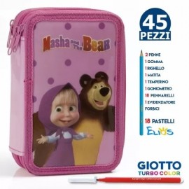 ASTUCCIO SCUOLA BAMBINI MASHA & ORSO Giotto completo accessori originali