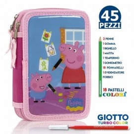 ASTUCCIO TRIPLO SCUOLA PEPPA PIG DISNEY 3 ZIP/CERNIERE PORTA COLORI GIOTTO 45pz