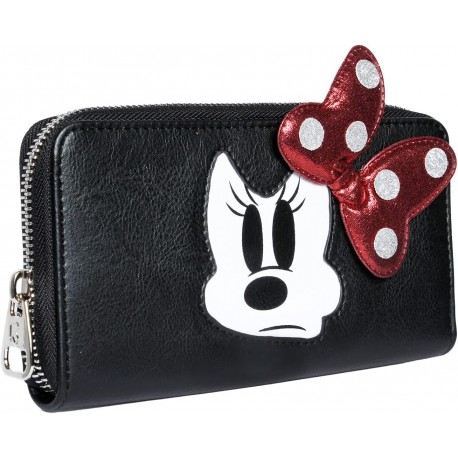 Portafoglio Donna Minnie Disney Angry Colore Nero con Fiocco 3D Idea Regalo 19x10cm