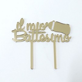 Cake Topper per Battesimo in plexiglass specchiato - Silhouette Il Mio Battesimo con BiberonDecorazione Torta