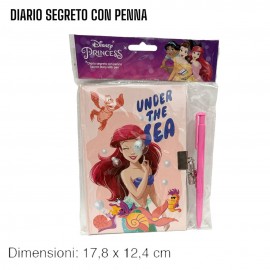 Diario segreto Ariel La Sirenetta Disney con lucchetto e penna idea Regalo Bambina 18x13cm
