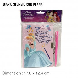 Diario segreto Principessa Cenerentola Disney con lucchetto e penna idea Regalo Bambina 18x13cm