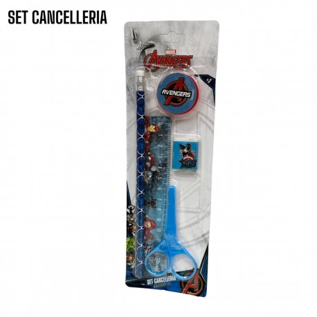 Set Cancelleria 5 Pezzi Avengers Marvel: Righello, Matita, Temperamatita, Gomma, Forbicina - Ideale per Scuola e Tempo Libero