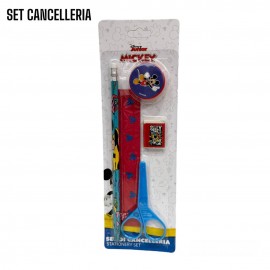 Set Cancelleria 5pz Mickey Disney Righello Matita Temperamatita Gomma Forbicina Scuola e tempo libero Bambino