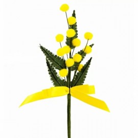 Fiore Artificiale Decorativo - Mimosa Pick con Fiocco - Giallo - 19 cm