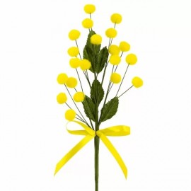 Fiore Artificiale Decorativo - Mimosa Pick con Fiocco - Giallo - 23cm